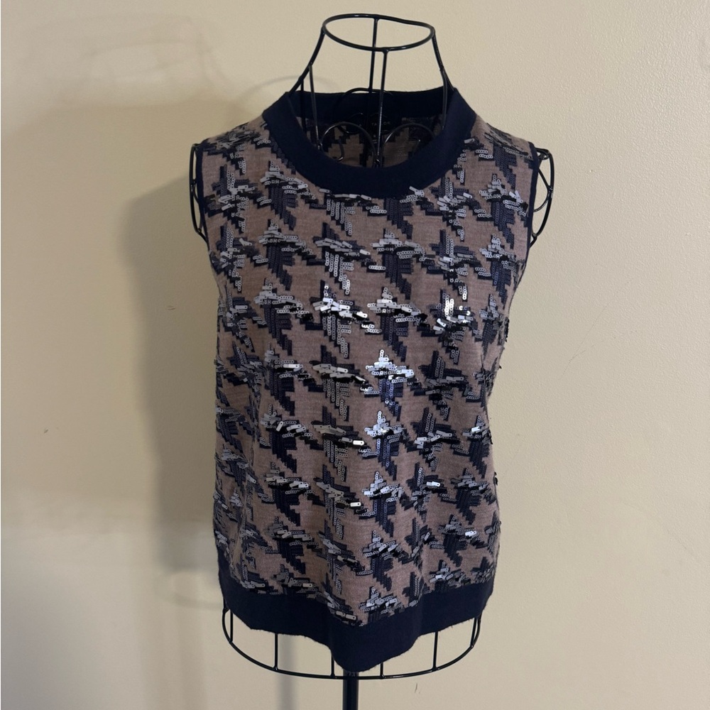 Ann Taylor Sleeveless Crew Neck Acrylic Wool Sequin Blend Pullover Size Medium